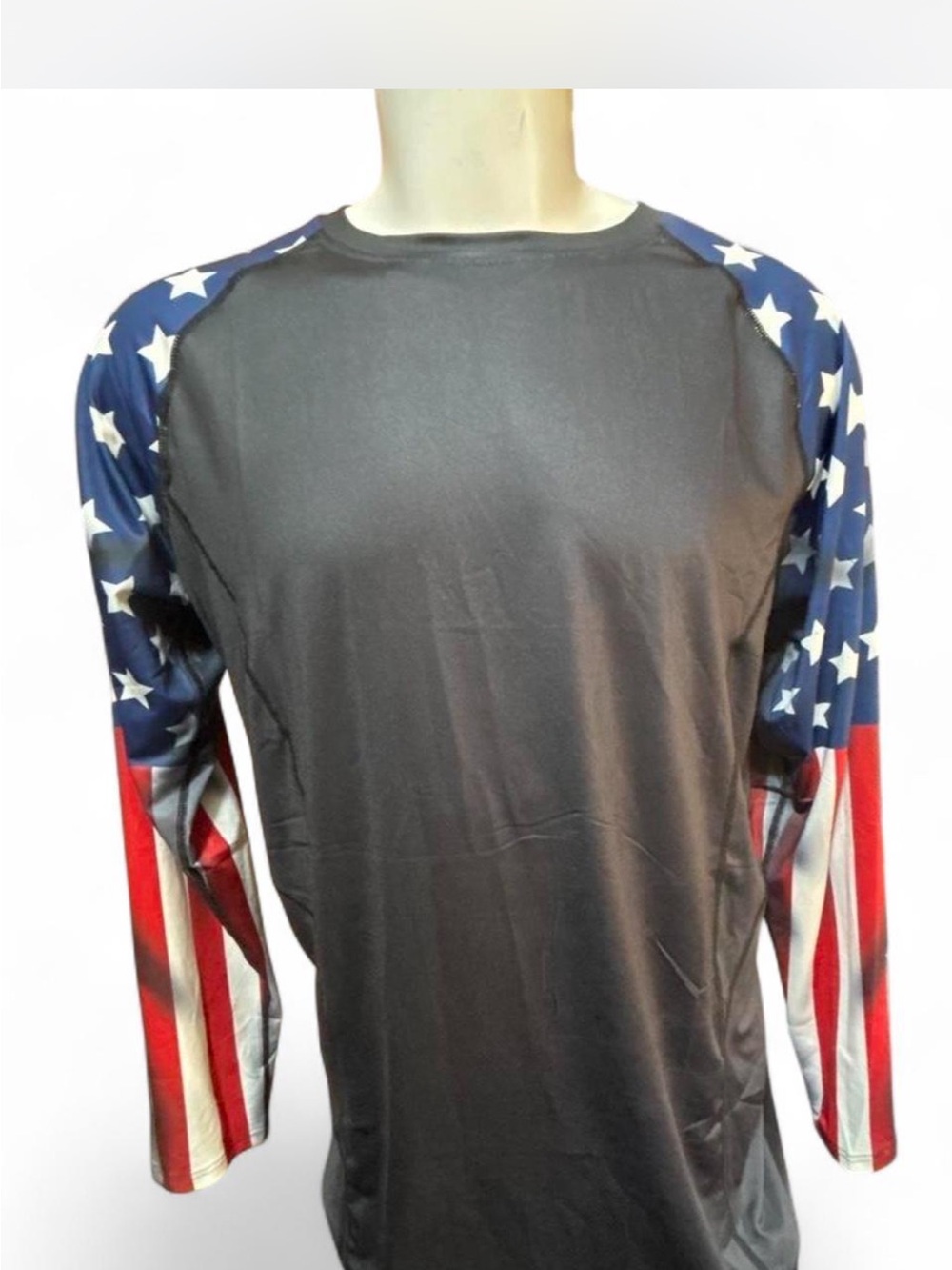 Men's Black Rash Guard with American Flag Sleeves big and tall 2xl